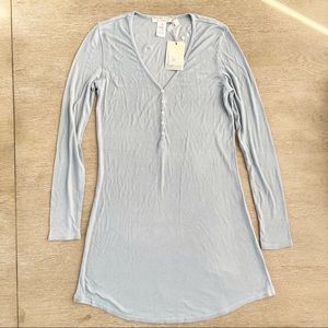 NWT Barefoot Dreams Luxe Ribbed Jersey Henley Tunic Chambray XS
